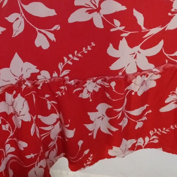 Croft And Barrow Red with White Lily Print Maxi Ruffle Hem Dress 1X - Picture 5 of 5